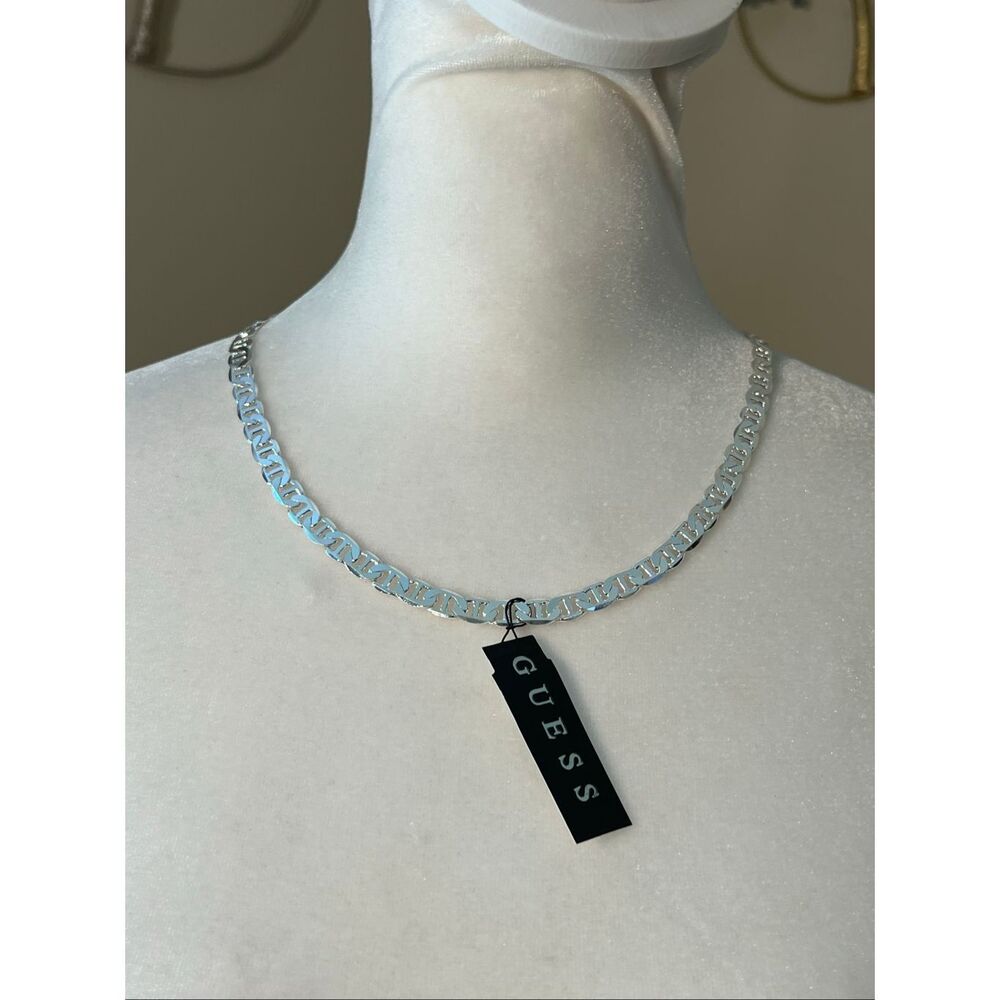 NWT Guess Silver Tone Mariner Anchor Chain Link Necklace